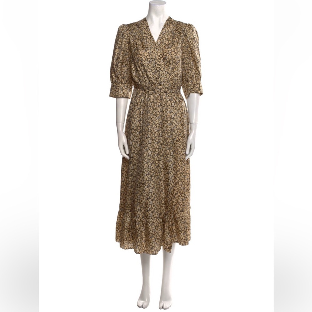 Sandro Floral Midi Wrap Dress with Ruffle